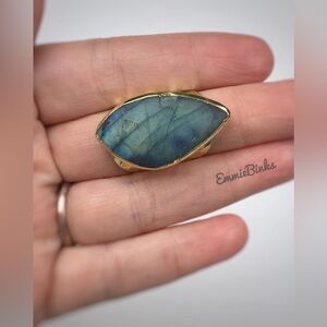 New Stunning Natural Labradorite Geometric Statement Cocktail Ring